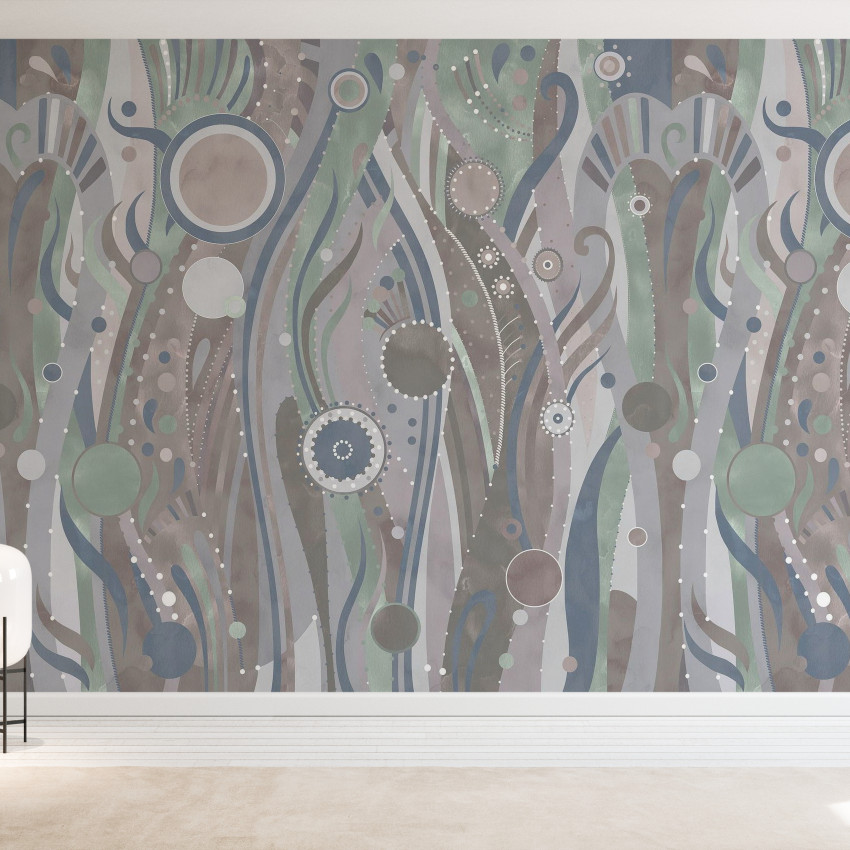 Tapet abstract geometric modern cu design de alge marine în culori neutre