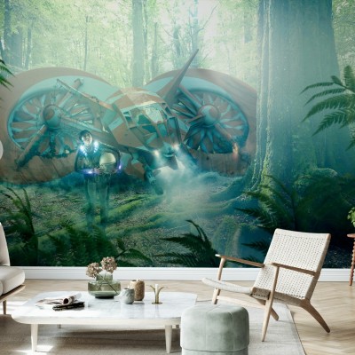 Tapet cu nava spatiala in jungla