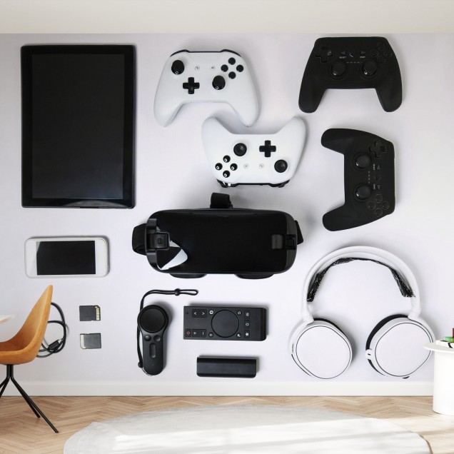Tapet Foto Video Game Gadgets, cu design modern și unic, perfect pentru dormitoare, camere de joacă sau zone de divertisment.