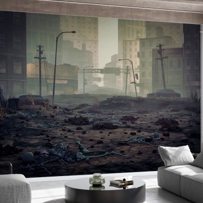 Tapet foto cu o atmosfera misterioasa si post-apocaliptica, ce prezinta un oras abandonat.