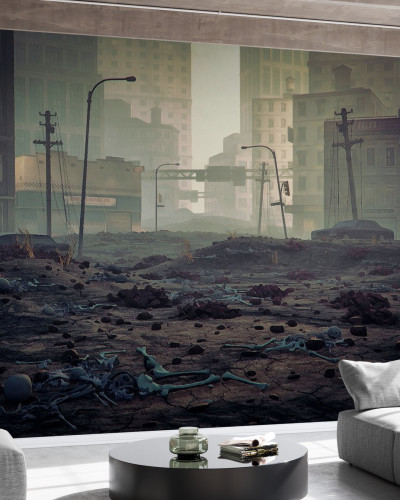 Tapet foto cu o atmosfera misterioasa si post-apocaliptica, ce prezinta un oras abandonat.