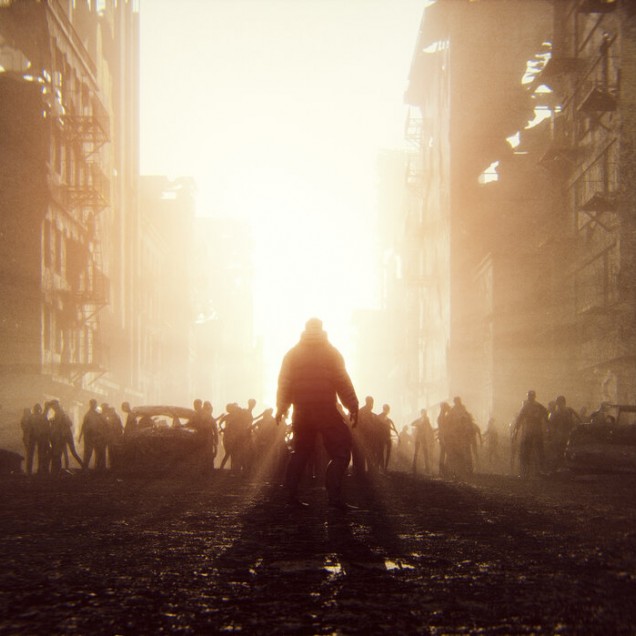 Zombie Apocalypse tapet - O horda de zombie se apropie de un oras pustiu in lumina apusului