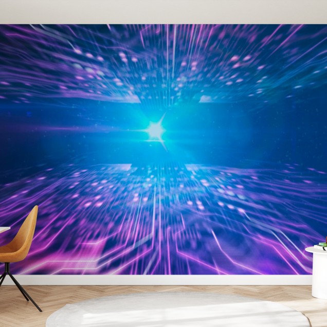 Tapet Light Speed Circuit Board cu design abstract și lumini vibrante, perfect pentru un living modern