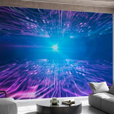 Tapet Light Speed Circuit Board cu design abstract și lumini vibrante, perfect pentru un living modern