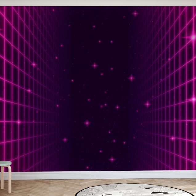 Wallpaper retro cu grila luminoasa si stele