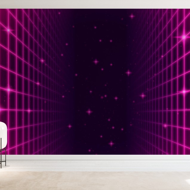 Wallpaper retro cu grila luminoasa si stele