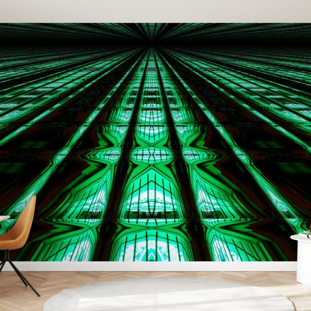 Wallpaper abstract cu design geometric in nuante de verde neon