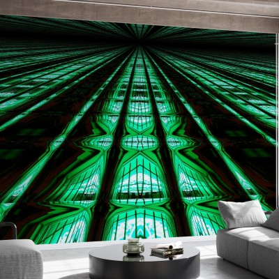 Wallpaper abstract cu design geometric in nuante de verde neon