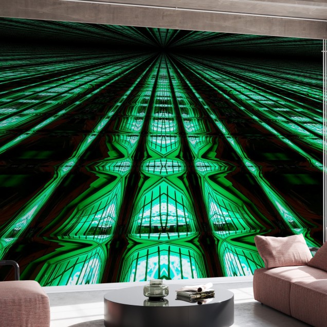 Wallpaper abstract cu design geometric in nuante de verde neon