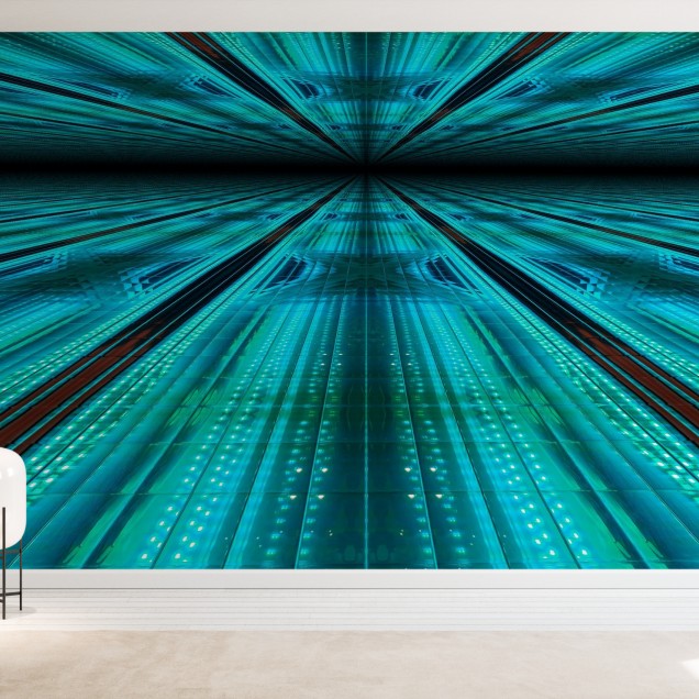 Infinite Blue Neon tapet dormitor modern cu design abstract inspirat de lumini neon