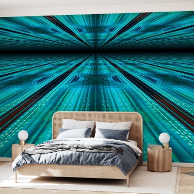 Infinite Blue Neon tapet dormitor modern cu design abstract inspirat de lumini neon