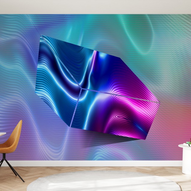 Tapet abstract cu forme digitale neon