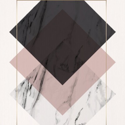 Tapet geometric cu model de marmură în tonuri de gri, negru și roz.