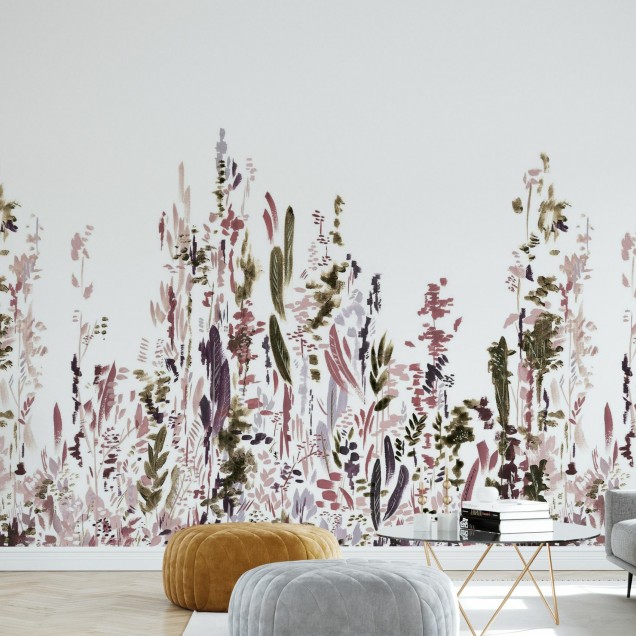 Tapet cu design floral minimalist "Painted Forest, Crown".