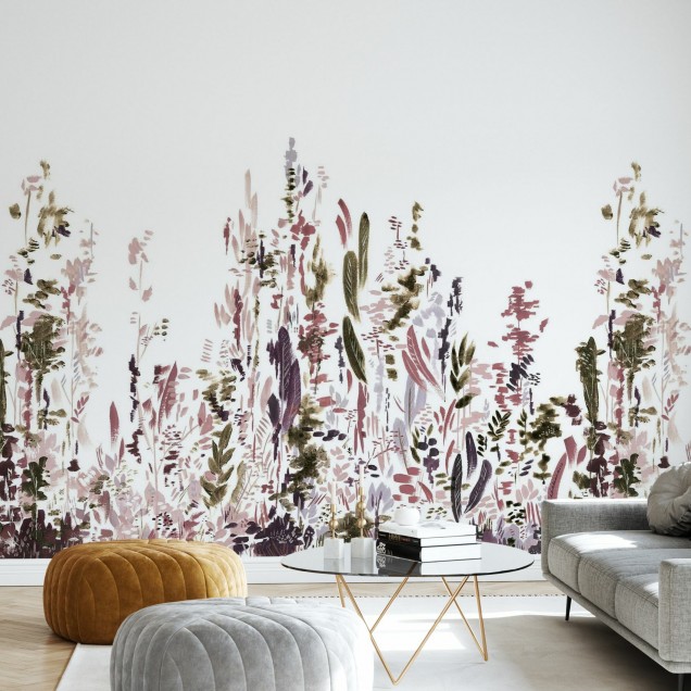 Tapet cu design floral minimalist "Painted Forest, Crown".