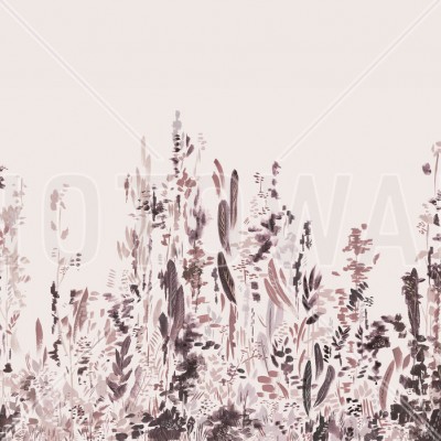 Tapet floral modern Painted Forest, Rose, cu flori delicate în nuanțe de roz, purpuriu și gri, pentru living, dormitor sau birou