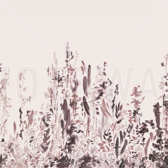 Tapet floral modern Painted Forest, Rose, cu flori delicate în nuanțe de roz, purpuriu și gri, pentru living, dormitor sau birou