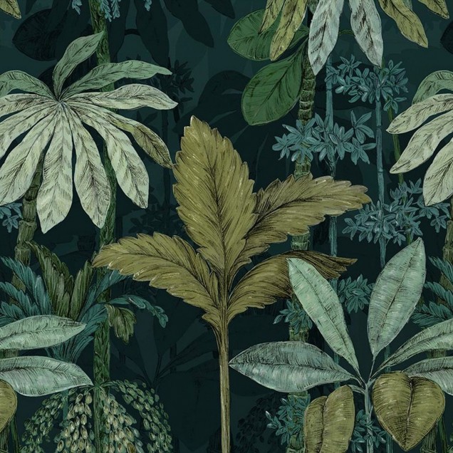 Tapet cu design tropical, frunze verzi, plante tropicale, design exotic, tapet pentru pereti, decoratiuni interioare