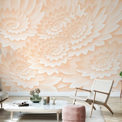 Tapet floral modern cu design elegant in nuante pastelate, Flower on Canvas, Apricot Blush.