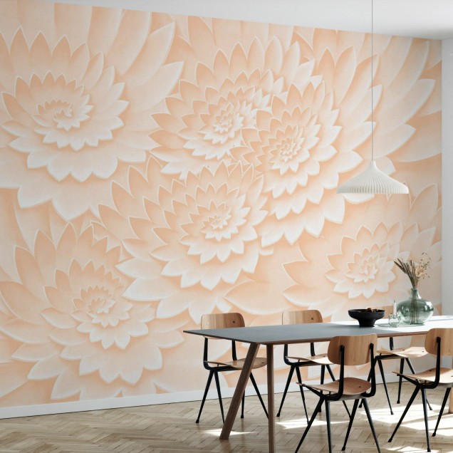 Tapet floral modern cu design elegant in nuante pastelate, Flower on Canvas, Apricot Blush.