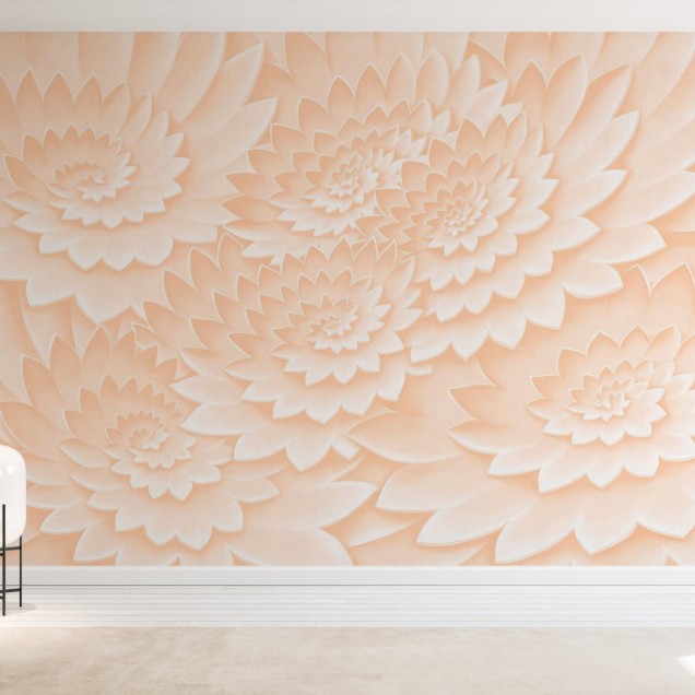 Tapet floral modern cu design elegant in nuante pastelate, Flower on Canvas, Apricot Blush.