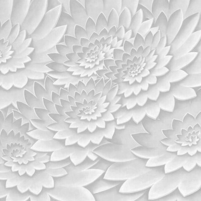 Tapet Flower on Canvas, Grey, cu flori albe pe fond gri