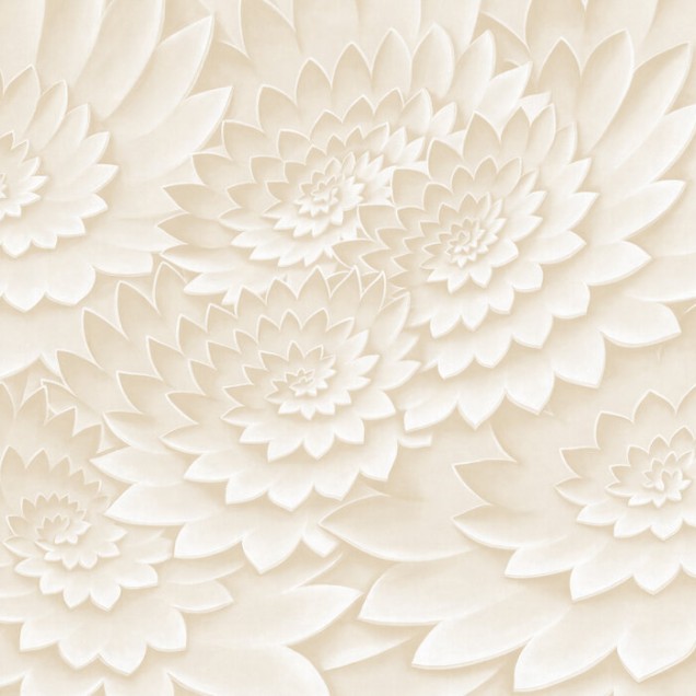 Tapet modern cu flori, Flower on Canvas, Powder Puff, Photowall, în tonuri neutre, cu textura fină, pe un perete din living