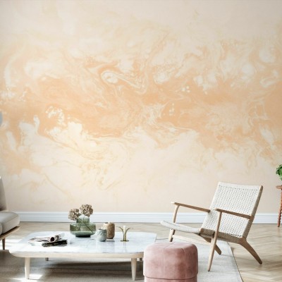 Tapet abstract în nuanțe pastelate de bej și alb, cu un design inspirat de natura.