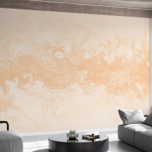 Tapet abstract în nuanțe pastelate de bej și alb, cu un design inspirat de natura.