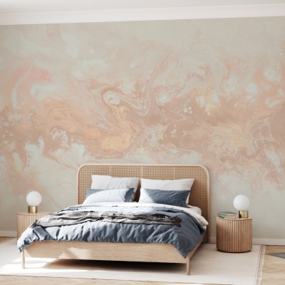 Wallpaper cu design abstract, nuanțe de piersică și crem, perfect pentru dormitor