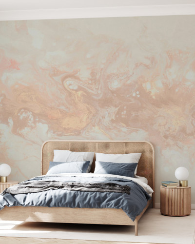 Wallpaper cu design abstract, nuanțe de piersică și crem, perfect pentru dormitor