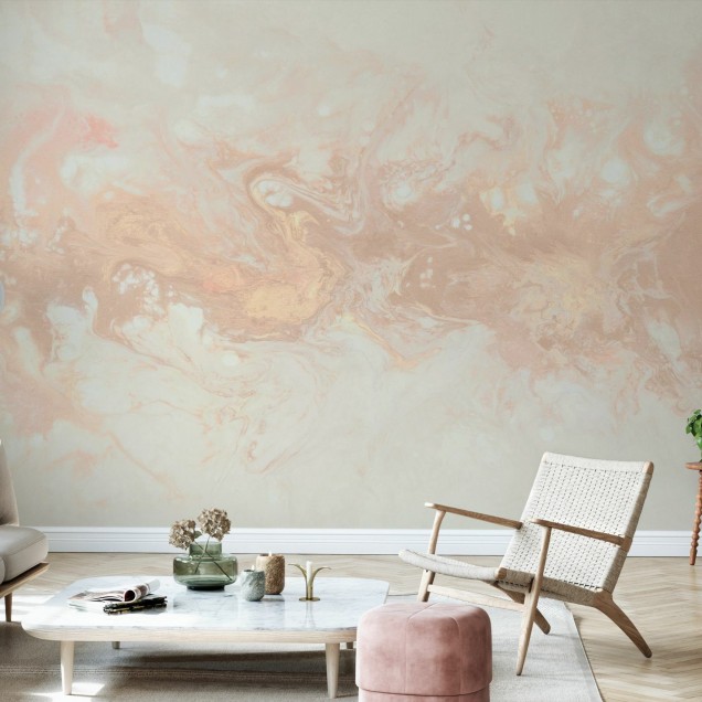 Wallpaper cu design abstract, nuanțe de piersică și crem, perfect pentru dormitor