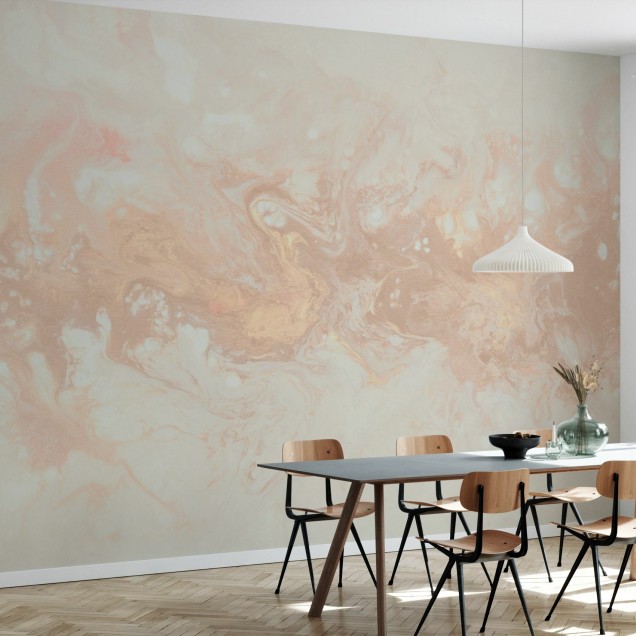 Wallpaper cu design abstract, nuanțe de piersică și crem, perfect pentru dormitor