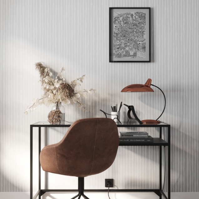 Tapet modern Pearl Breeze cu textură delicată, alb, în cameră cu mobilier minimalist