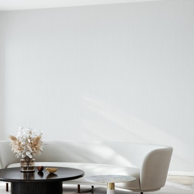 Tapet modern Pearl Breeze cu textură delicată, alb, în cameră cu mobilier minimalist