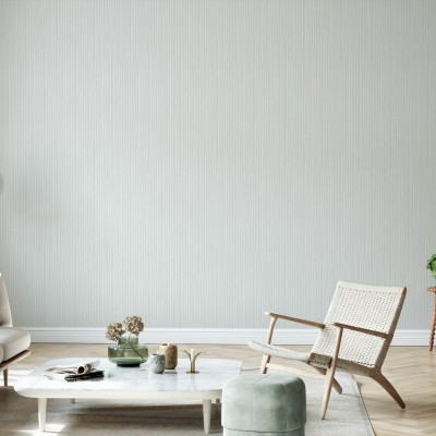 Tapet Lush Breeze cu dungi verticale subtile, delicate, intr-un living modern