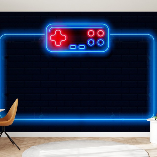 Video Game Frame Photowall, tapet modern cu lumină neon, design minimalist