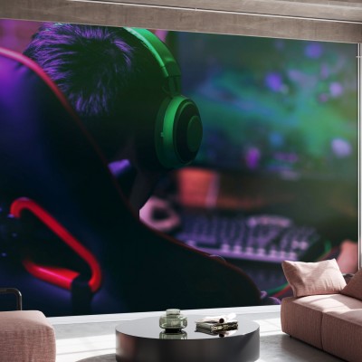 Tapetul Gamer Playing Games, cu un design modern, care aduce o notă de personalitate și culoare în cameră