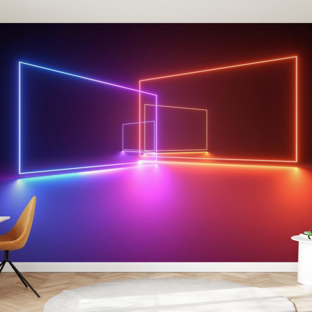 Imagine de fundal cu lumini neon colorate, design futurist, perfect pentru dormitoare, livinguri, birouri si multe altele