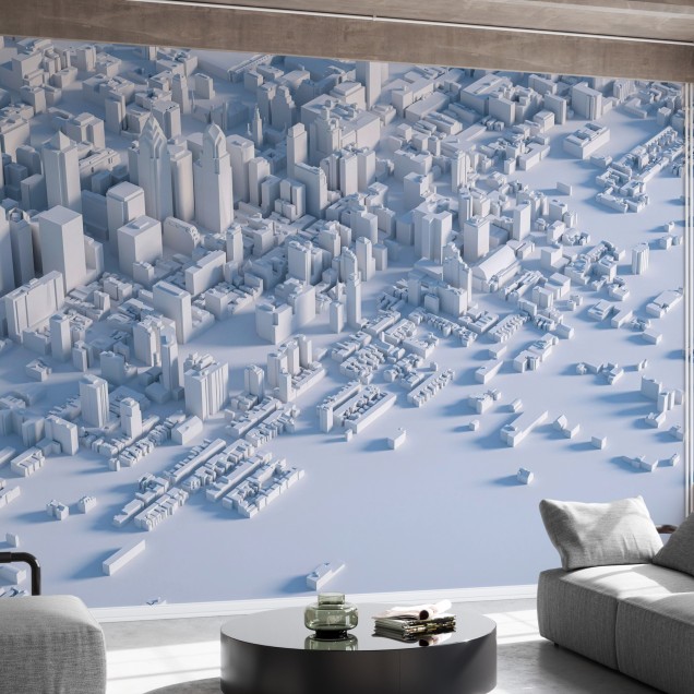 Virtual City Skyline, imagini monocrome, design minimalist, modern, dormitor