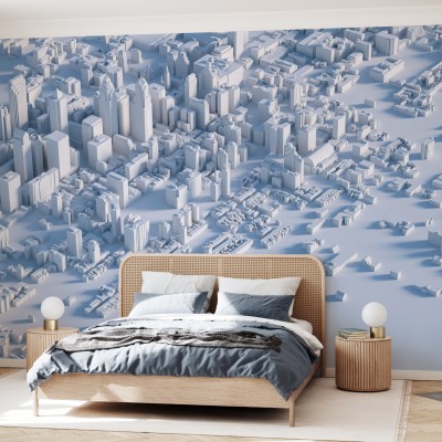 Virtual City Skyline, imagini monocrome, design minimalist, modern, dormitor