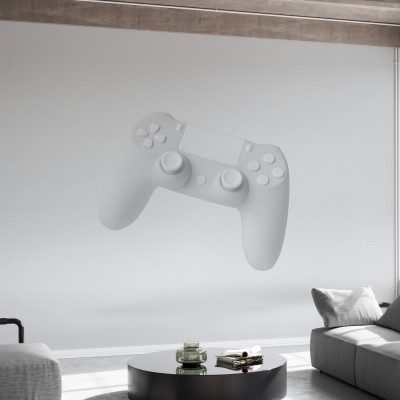 Tapet cu design minimalist, o consolă albă plutitoare pe fondul unui perete alb, pentru un design futurist și elegant.