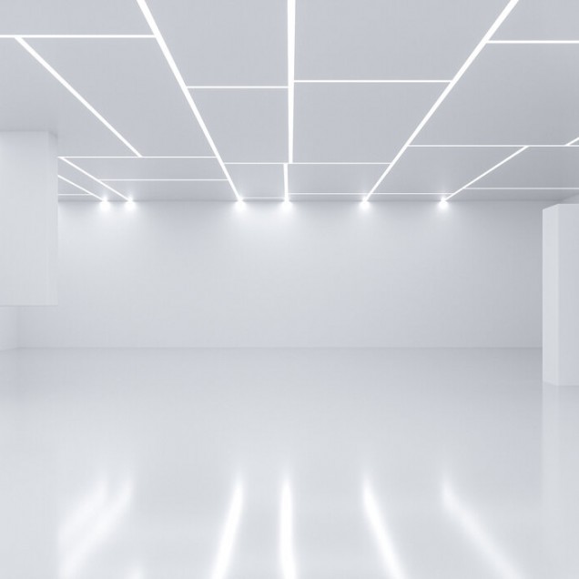 Tapet cu design geometric, ce prezinta un perete intr-o camera de zi, cu canapea, masa si scaune.