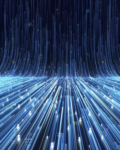 Abstract Flowing Data Ramp wallpaper in a modern living room.