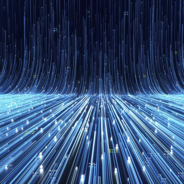Abstract Flowing Data Ramp wallpaper in a modern living room.