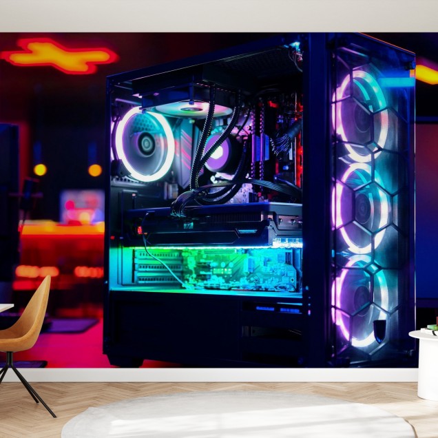 Wallpaper High End Gaming Computer cu lumini neon vibrante