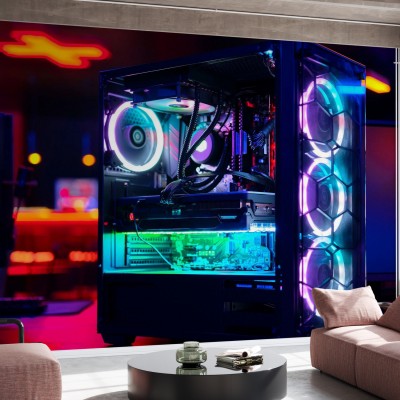 Wallpaper High End Gaming Computer cu lumini neon vibrante