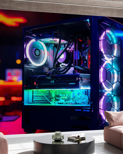 Wallpaper High End Gaming Computer cu lumini neon vibrante
