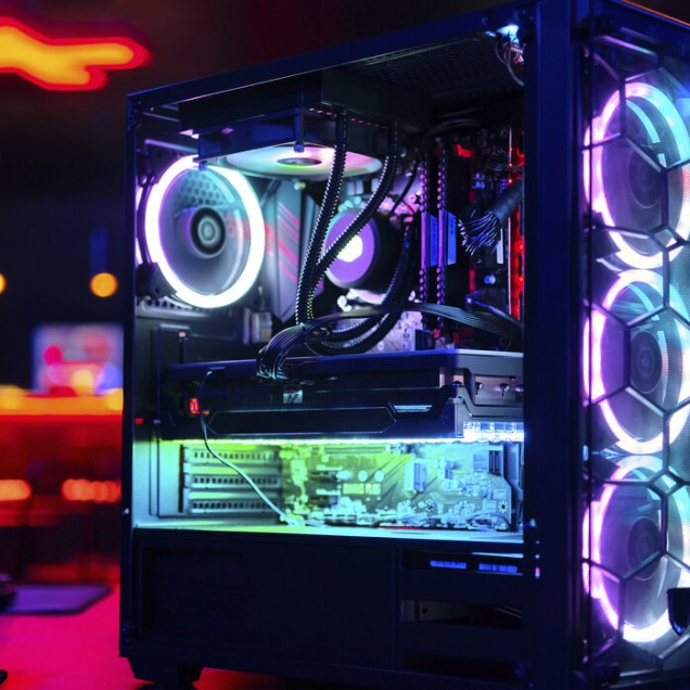 Wallpaper High End Gaming Computer cu lumini neon vibrante