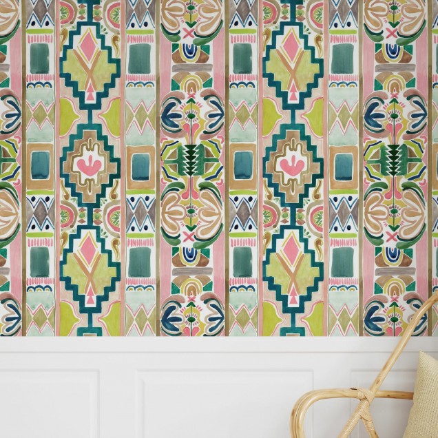 Tapet cu design abstract, in culori vibrante, cu motive geometrice si boeme